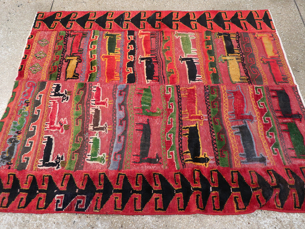 Vintage Persian Pictorial Kurd Accent Rug, No.28039 - Staging