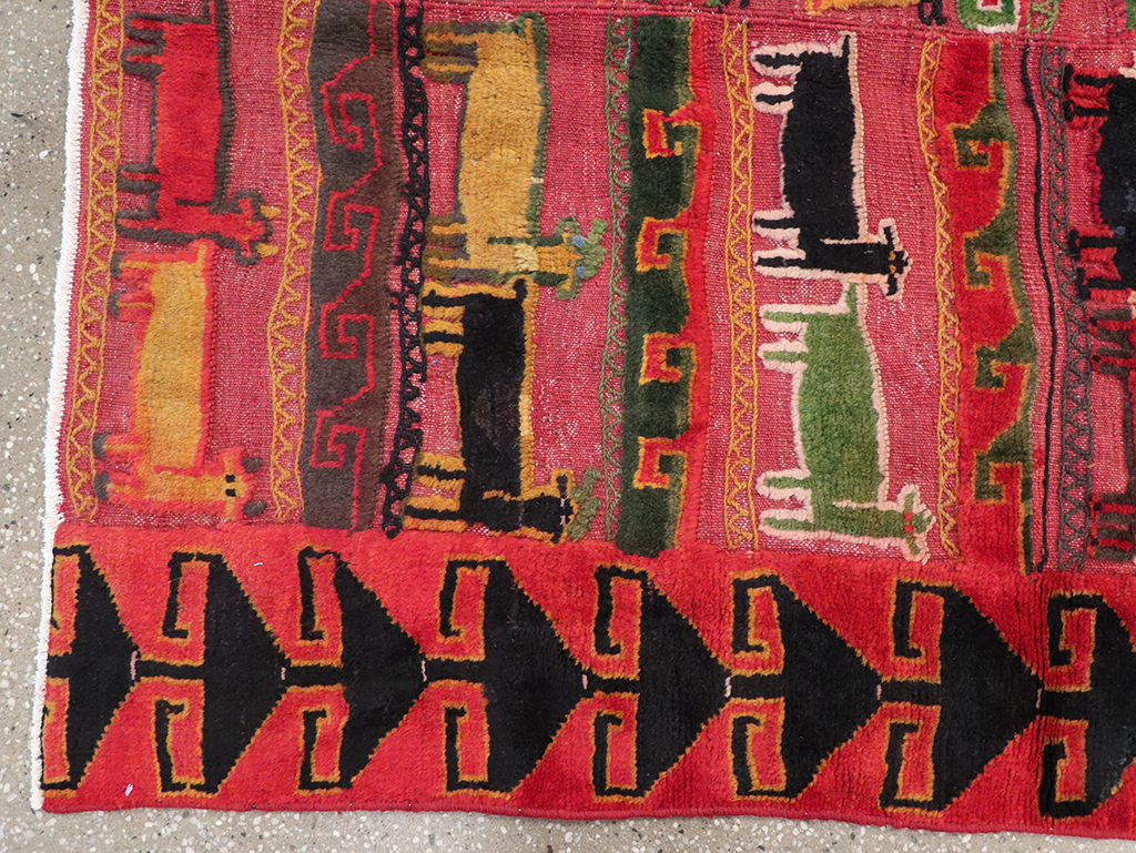 Vintage Persian Pictorial Kurd Accent Rug, No.28039 - Staging
