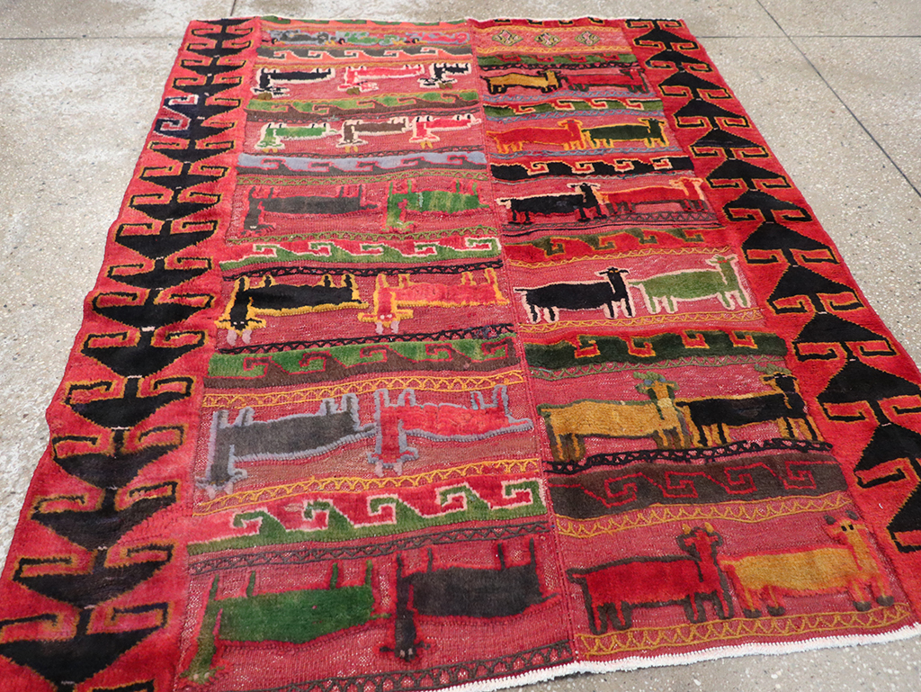 Vintage Persian Pictorial Kurd Accent Rug, No.28039 - Staging