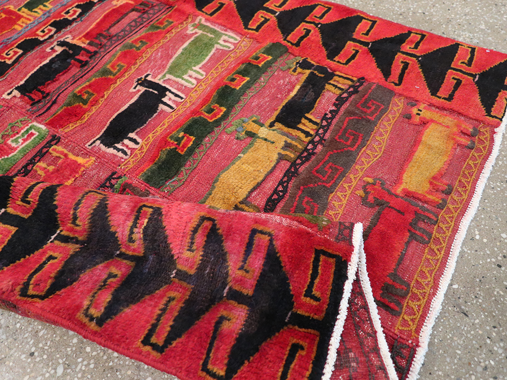 Vintage Persian Pictorial Kurd Accent Rug, No.28039 - Staging