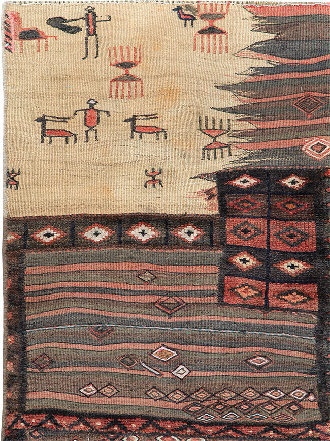 Vintage Persian Flatweave Kilim Throw Rug, No.28042 - Staging