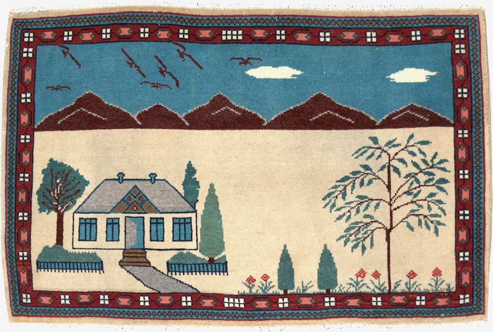 Vintage Persian Kashan Pictorial Rug (Pair: 1 of 2), No.28061 - Staging