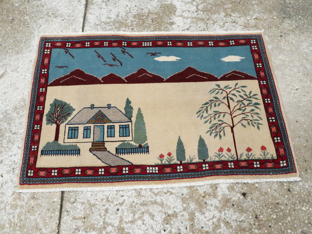 Vintage Persian Kashan Pictorial Rug (Pair: 1 of 2), No.28061 - Staging