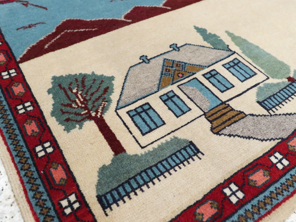 Vintage Persian Kashan Pictorial Rug (Pair: 1 of 2), No.28061 - Staging