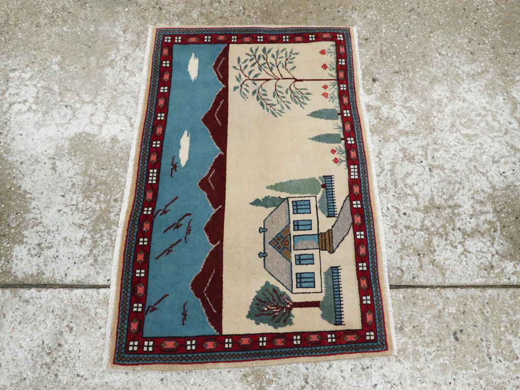 Vintage Persian Kashan Pictorial Rug (Pair: 1 of 2), No.28061 - Staging