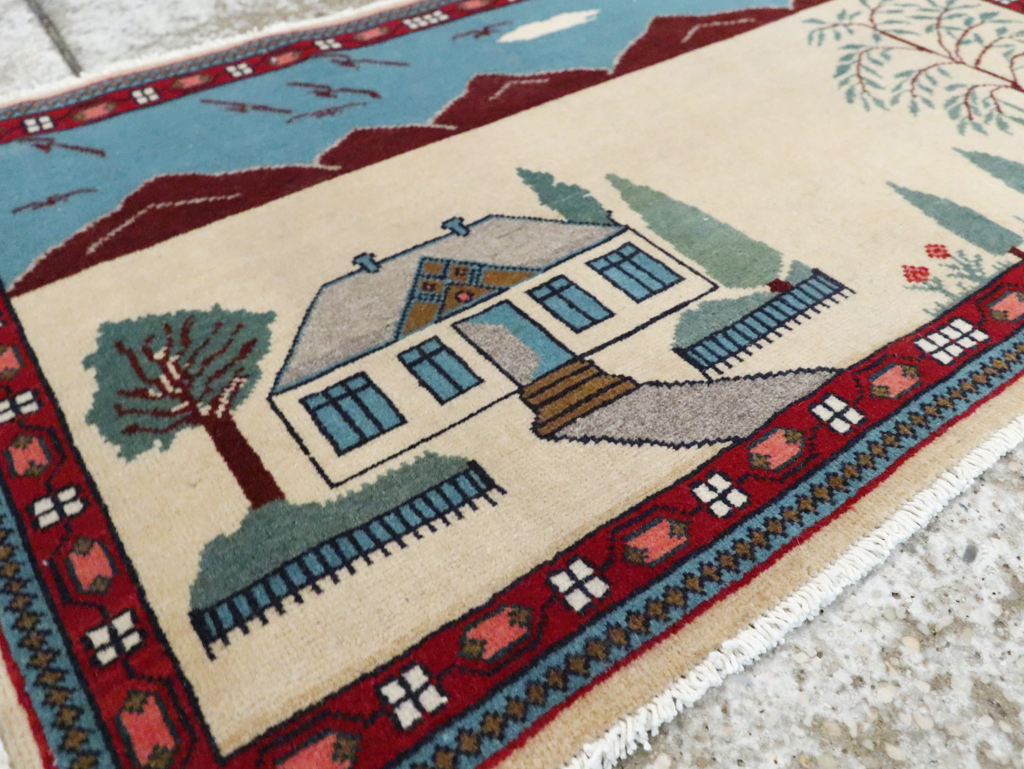 Vintage Persian Kashan Pictorial Rug (Pair: 1 of 2), No.28061 - Staging