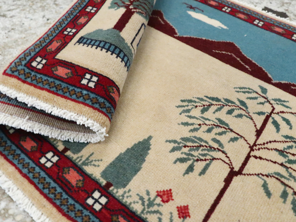 Vintage Persian Kashan Pictorial Rug (Pair: 1 of 2), No.28061 - Staging