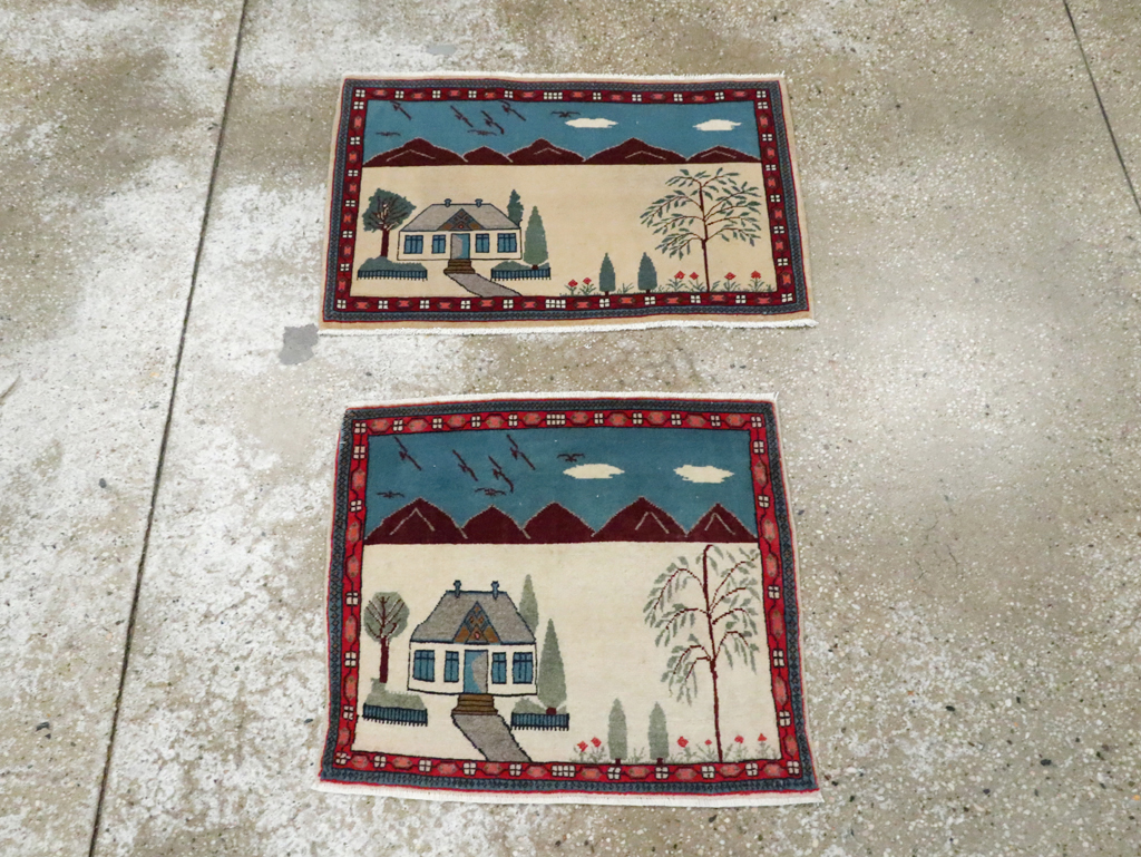 Vintage Persian Kashan Pictorial Rug (Pair: 1 of 2), No.28061 - Staging