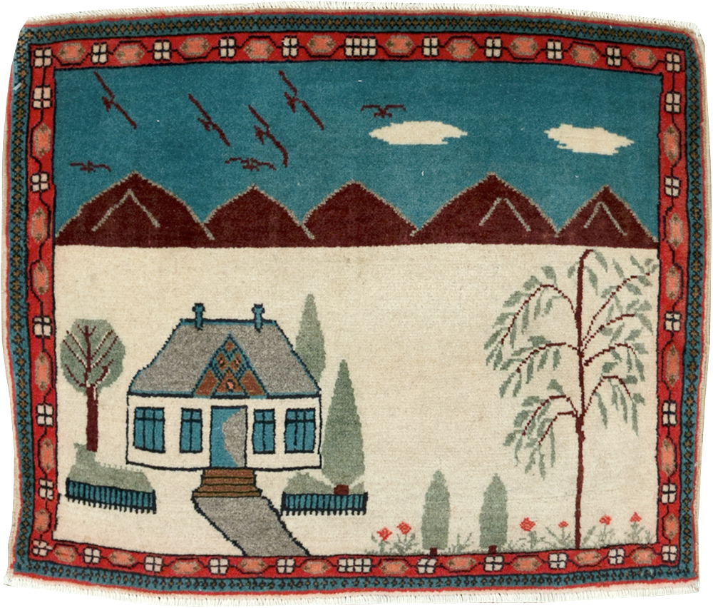 Vintage Persian Kashan Pictorial Rug (Pair: 2 of 2), No.28062 - Staging