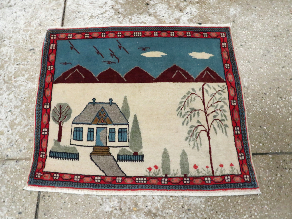 Vintage Persian Kashan Pictorial Rug (Pair: 2 of 2), No.28062 - Staging