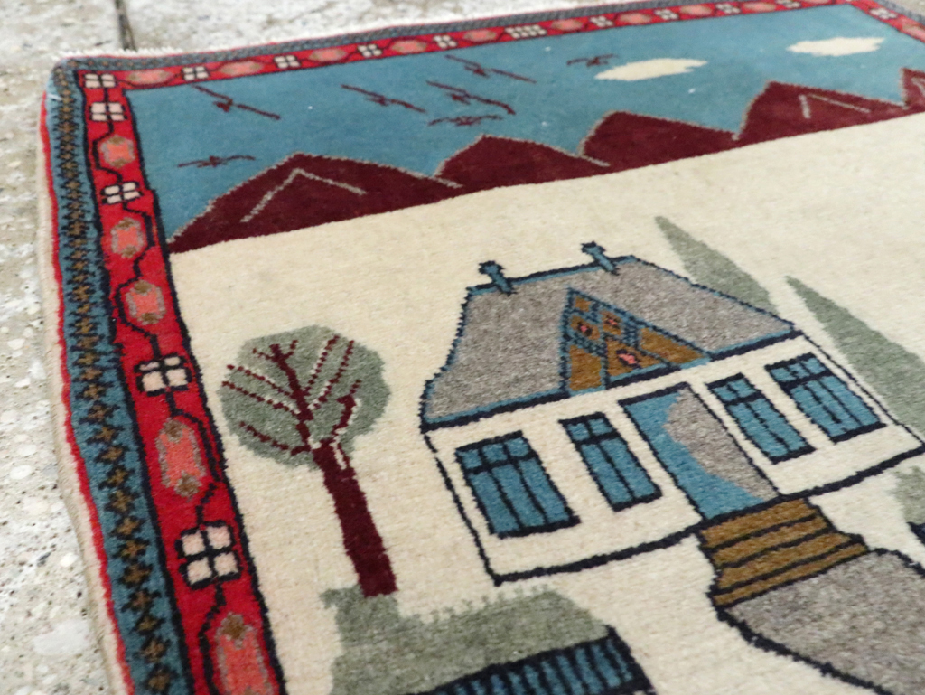 Vintage Persian Kashan Pictorial Rug (Pair: 2 of 2), No.28062 - Staging