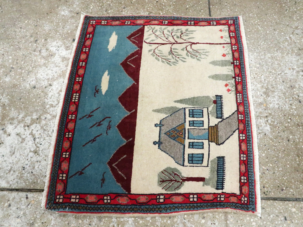 Vintage Persian Kashan Pictorial Rug (Pair: 2 of 2), No.28062 - Staging