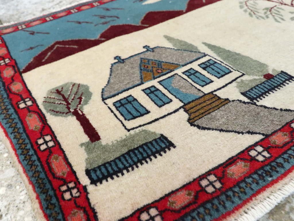 Vintage Persian Kashan Pictorial Rug (Pair: 2 of 2), No.28062 - Staging