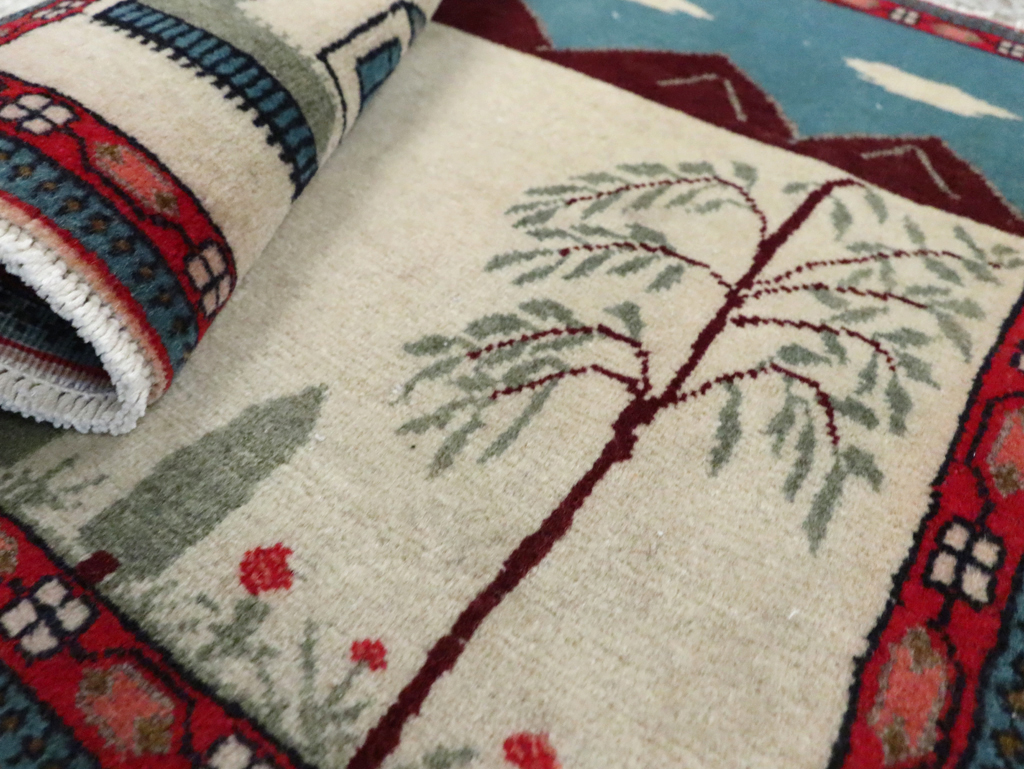 Vintage Persian Kashan Pictorial Rug (Pair: 2 of 2), No.28062 - Staging