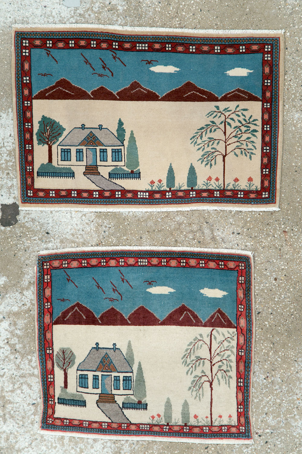 Vintage Persian Kashan Pictorial Rug (Pair: 2 of 2), No.28062 - Staging