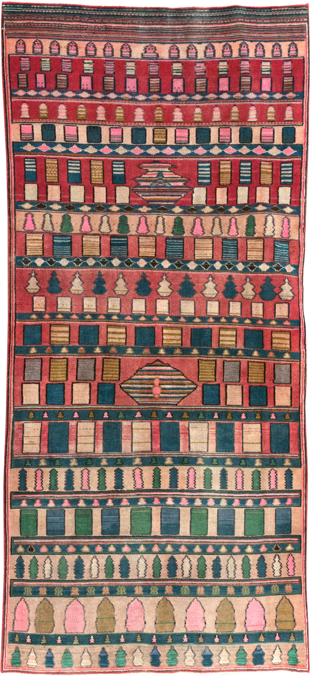 Vintage Persian Mashad Throw Rug, No.28067 - Staging