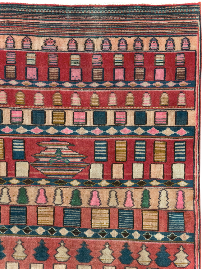 Vintage Persian Mashad Throw Rug, No.28067 - Staging