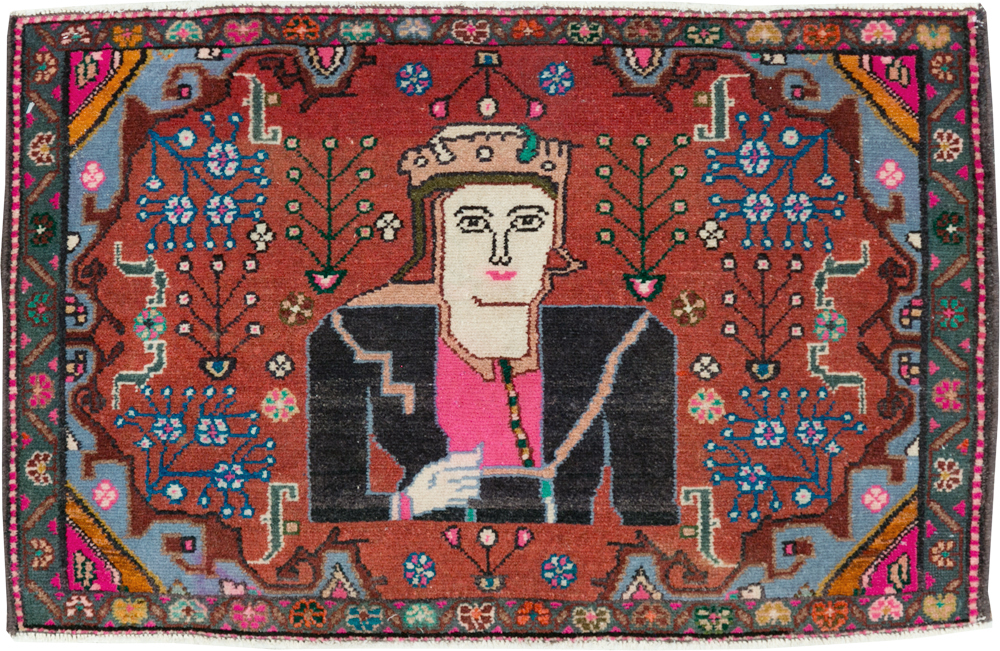 Vintage Persian Hamadan Pictorial Rug (Pair: 1 of 2), No.28071 - Staging