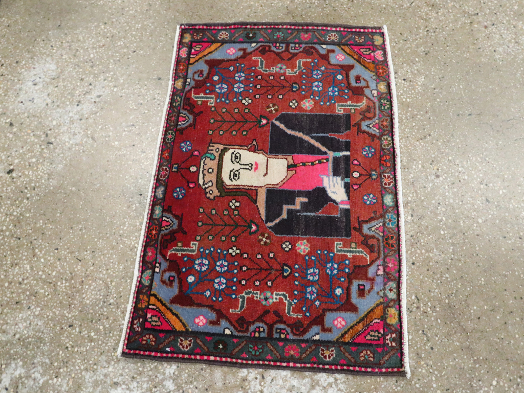 Vintage Persian Hamadan Pictorial Rug (Pair: 1 of 2), No.28071 - Staging