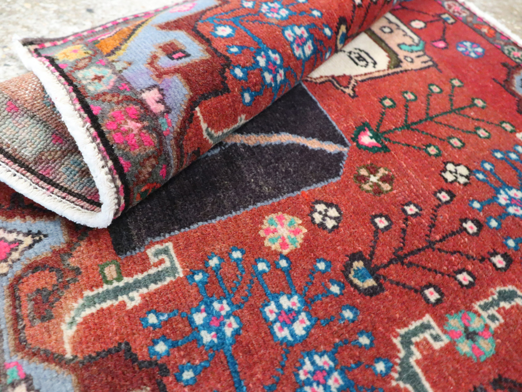 Vintage Persian Hamadan Pictorial Rug (Pair: 1 of 2), No.28071 - Staging