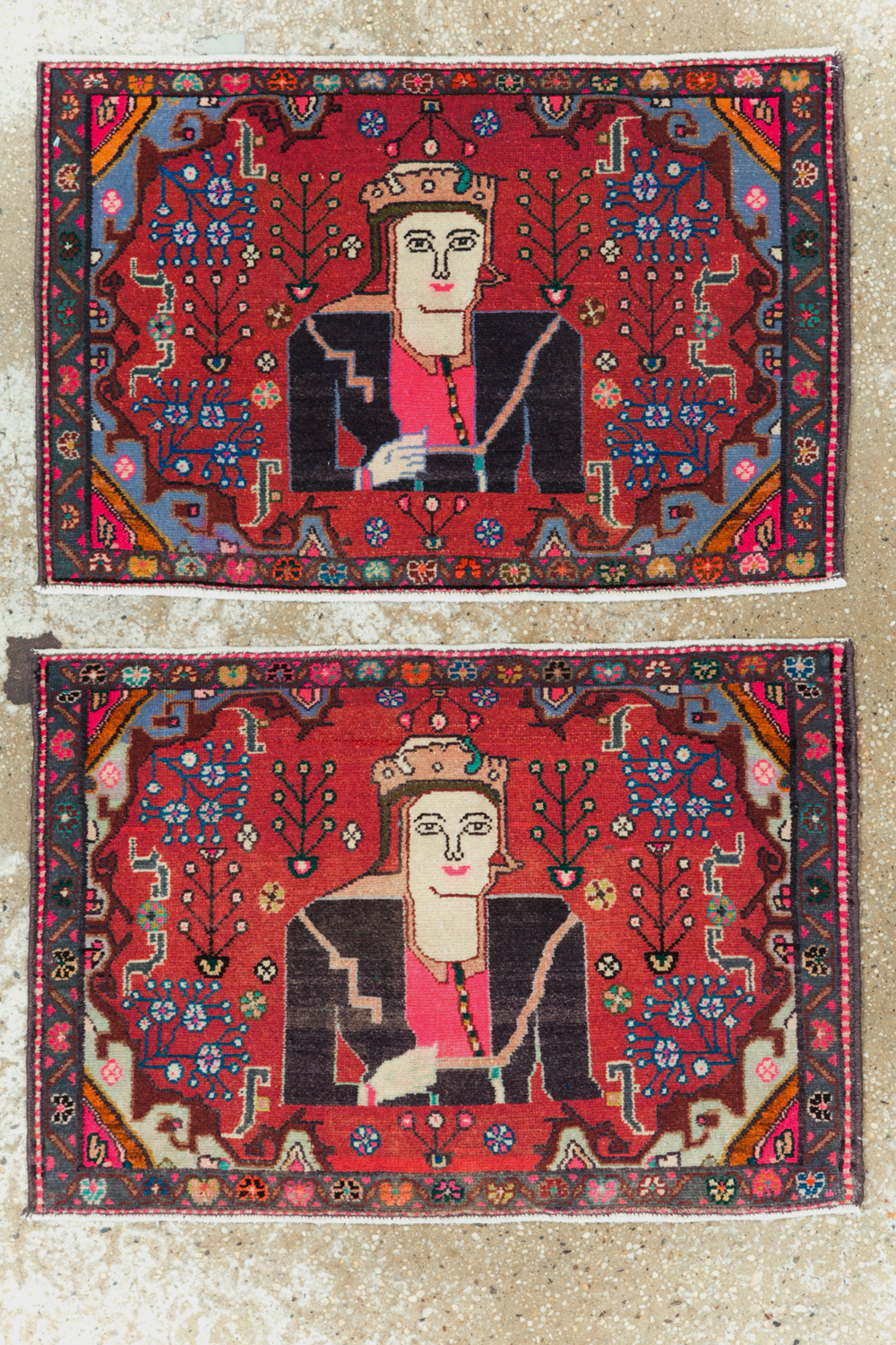 Vintage Persian Hamadan Pictorial Rug (Pair: 1 of 2), No.28071 - Staging