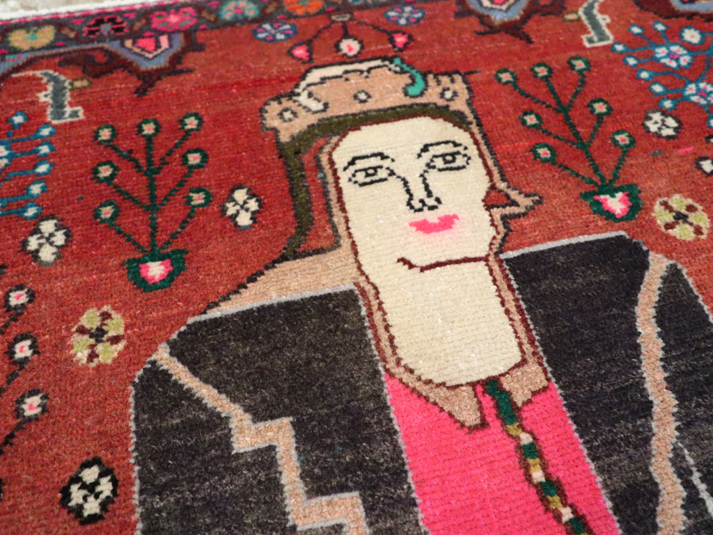 Vintage Persian Hamadan Pictorial Rug (Pair: 2 of 2), No.28072 - Staging