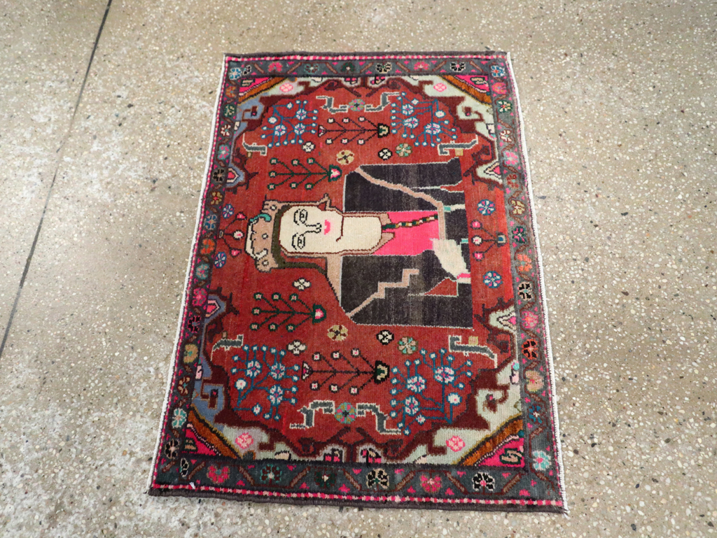 Vintage Persian Hamadan Pictorial Rug (Pair: 2 of 2), No.28072 - Staging