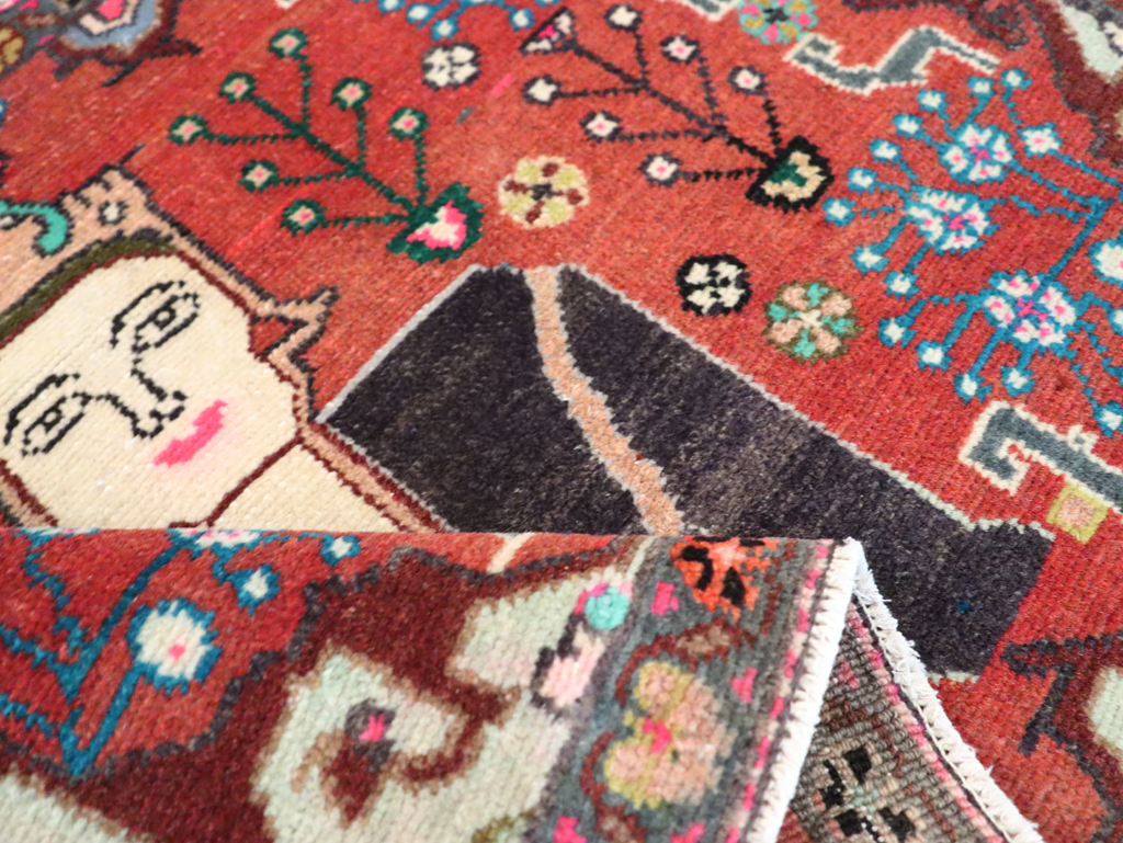 Vintage Persian Hamadan Pictorial Rug (Pair: 2 of 2), No.28072 - Staging