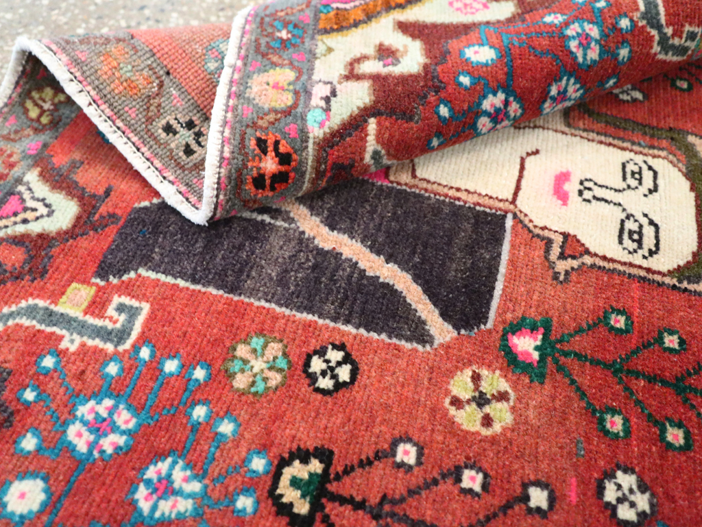 Vintage Persian Hamadan Pictorial Rug (Pair: 2 of 2), No.28072 - Staging