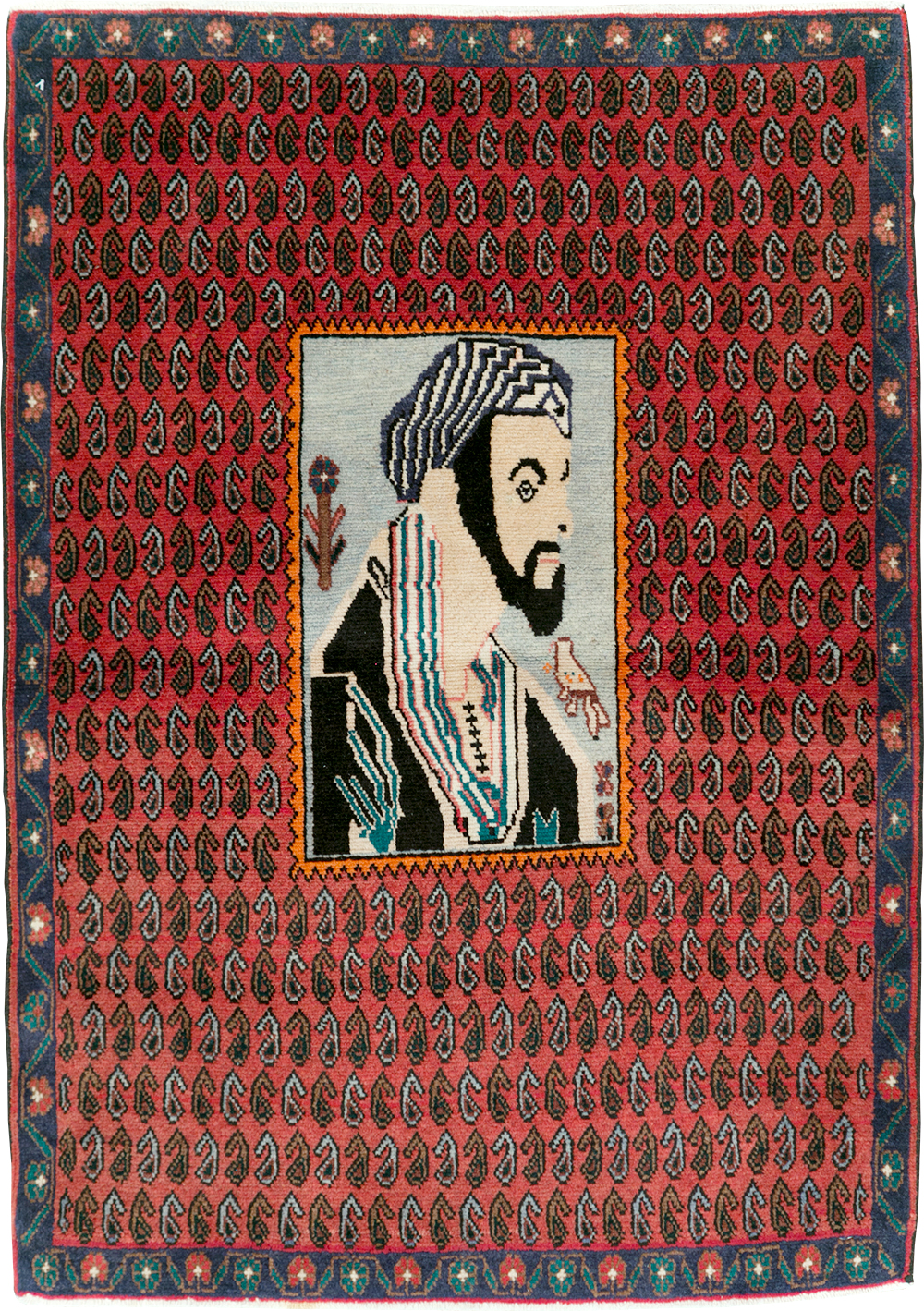 Vintage Pictorial Senneh Rug, No.28073 - Staging
