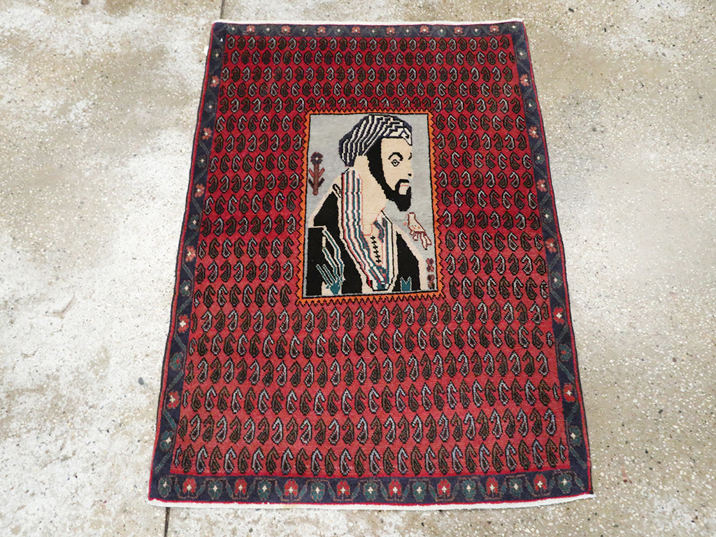 Vintage Pictorial Senneh Rug, No.28073 - Staging
