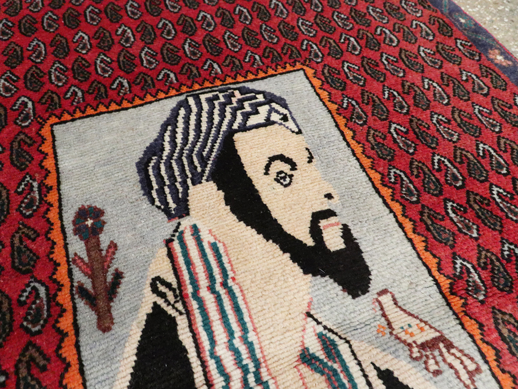 Vintage Pictorial Senneh Rug, No.28073 - Staging