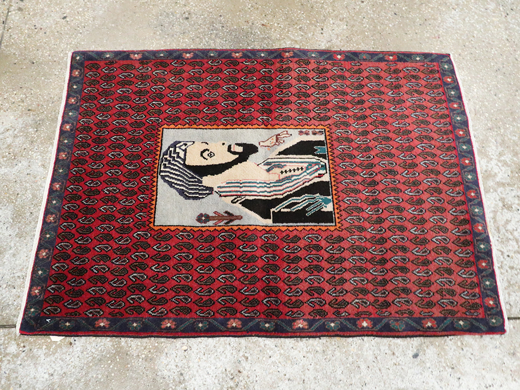 Vintage Pictorial Senneh Rug, No.28073 - Staging