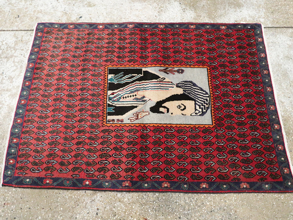 Vintage Pictorial Senneh Rug, No.28073 - Staging