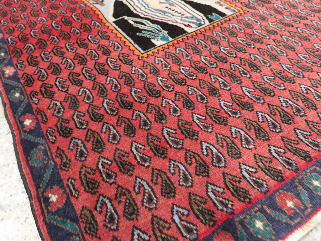 Vintage Pictorial Senneh Rug, No.28073 - Staging