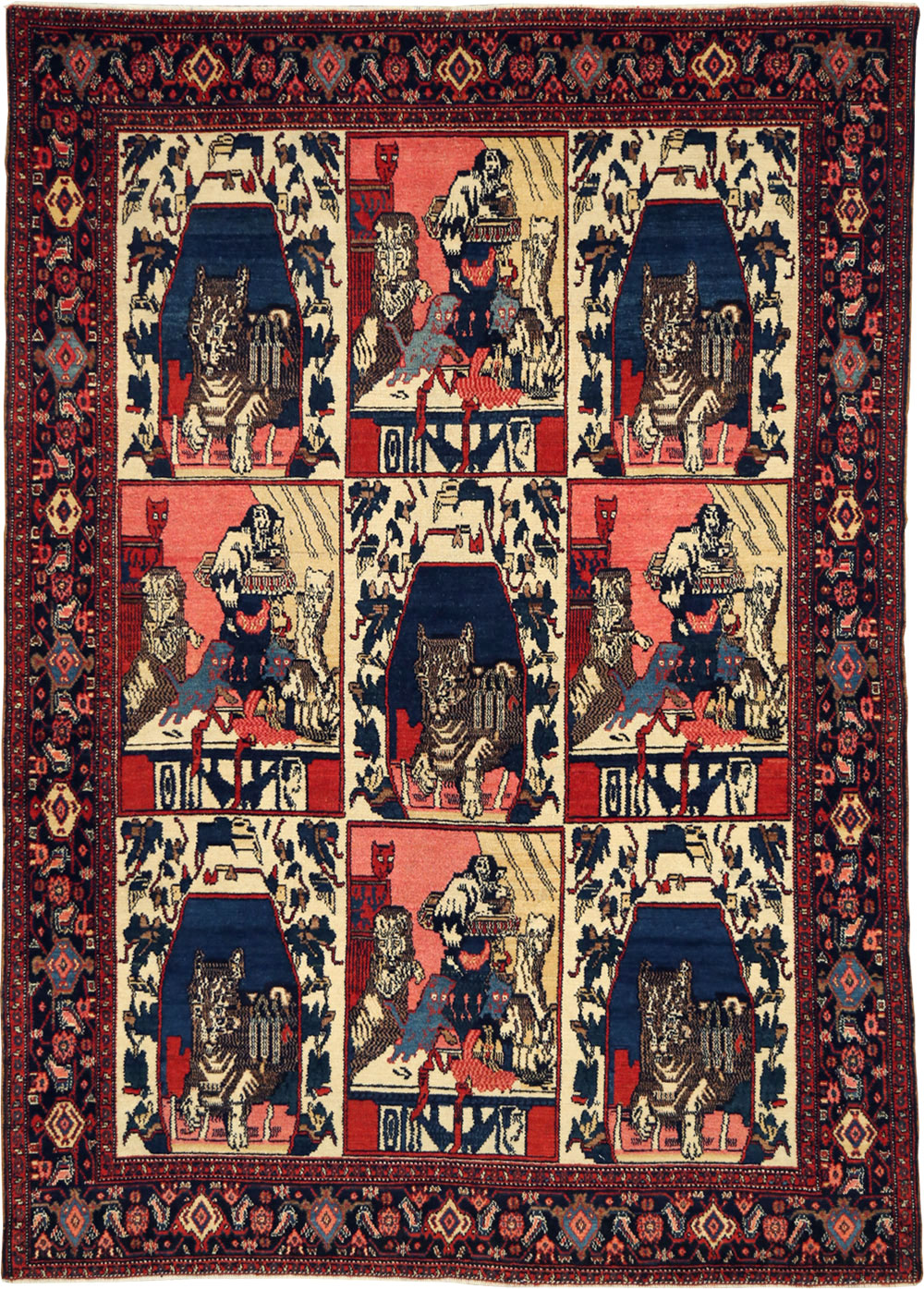 Vintage Persian Senneh  Pictorial Rug, No.28074 - Staging
