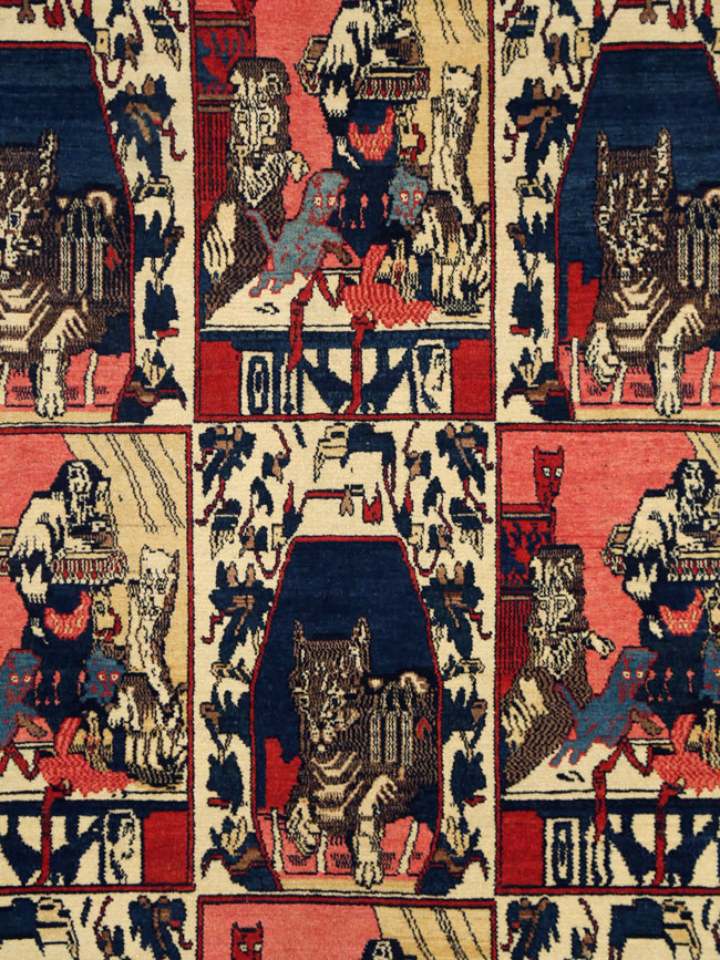 Vintage Persian Senneh  Pictorial Rug, No.28074 - Staging