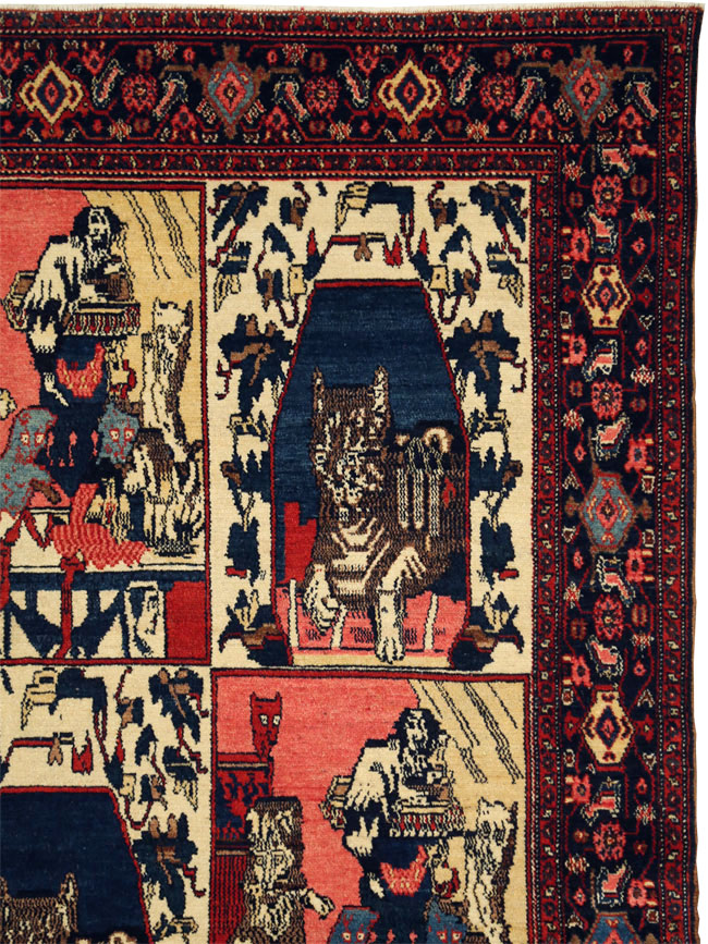 Vintage Persian Senneh  Pictorial Rug, No.28074 - Staging