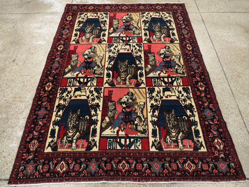 Vintage Persian Senneh  Pictorial Rug, No.28074 - Staging