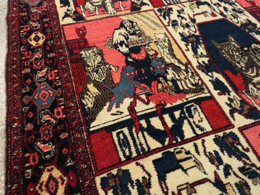 Vintage Persian Senneh  Pictorial Rug, No.28074 - Staging