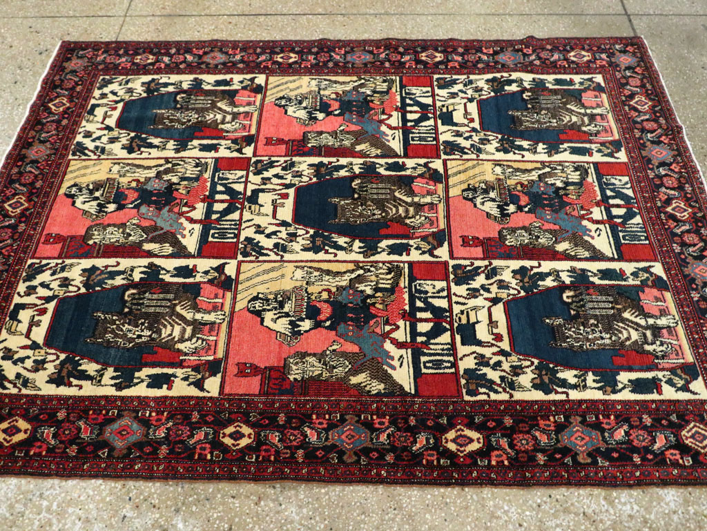 Vintage Persian Senneh  Pictorial Rug, No.28074 - Staging