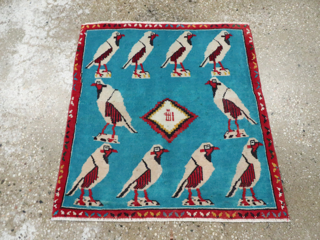 Vintage Persian Shiraz Pictorial Rug, No.28080 - Staging