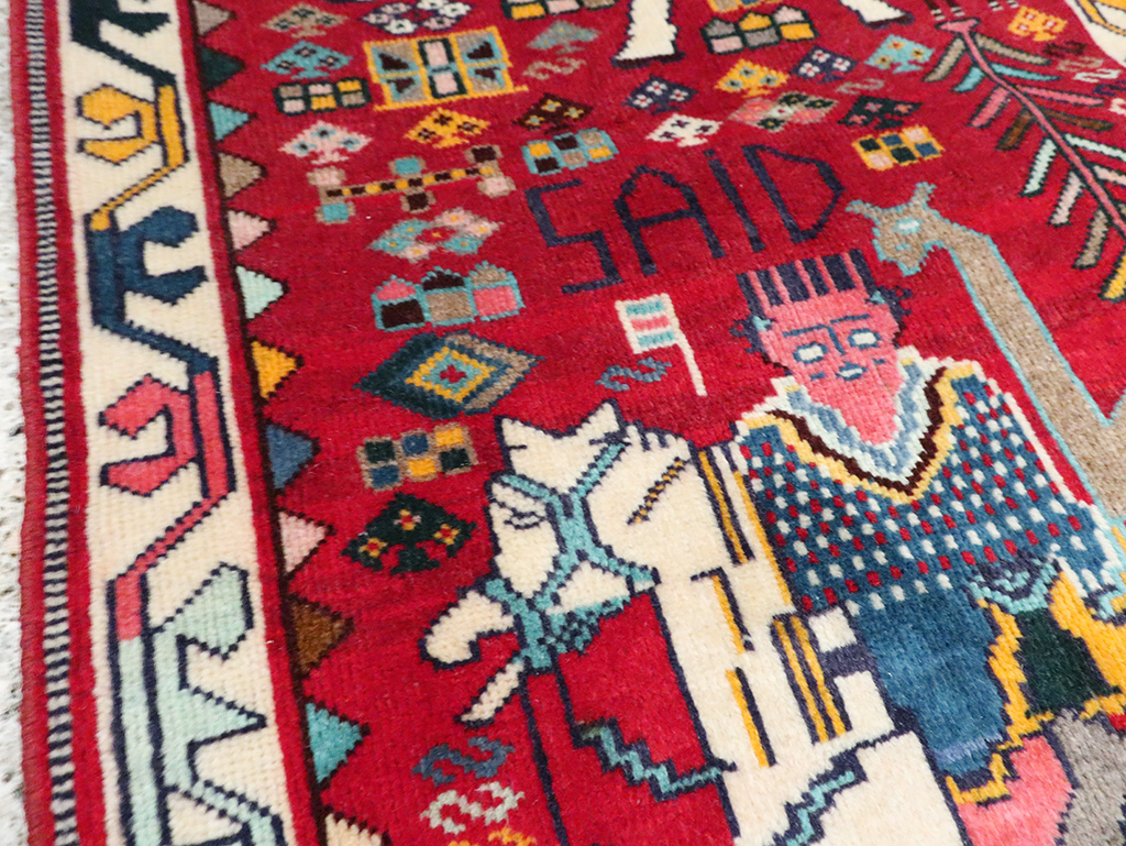 Vintage Pictorial Shiraz Rug, No.28082 - Staging