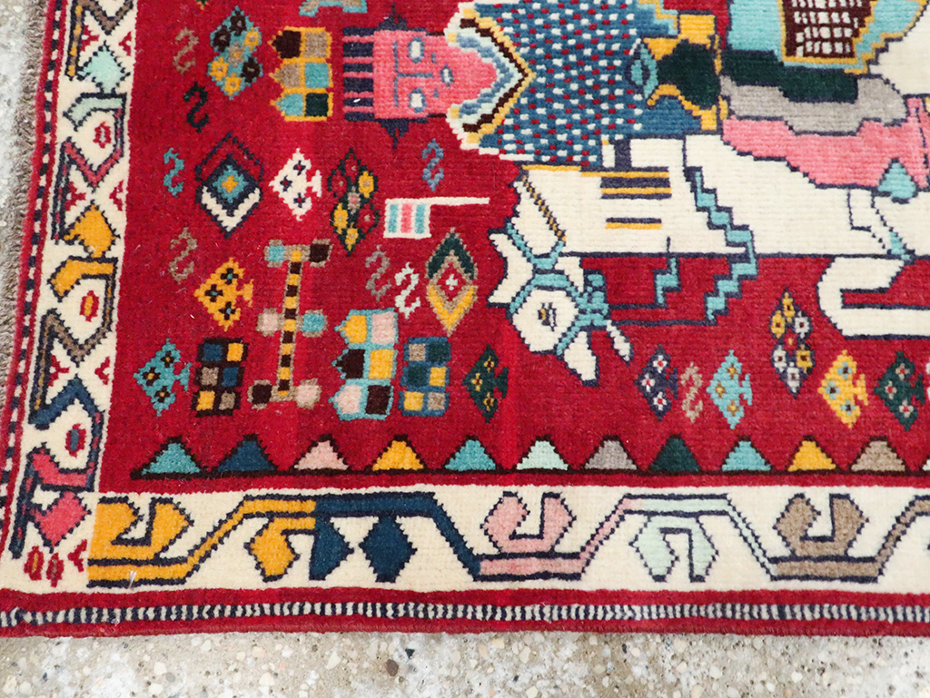 Vintage Pictorial Shiraz Rug, No.28082 - Staging