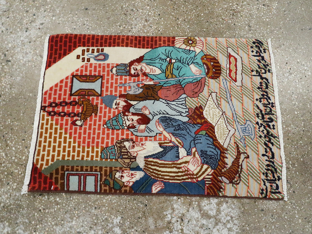 Vintage Persian Tabriz Pictorial Rug, No.28091 - Staging