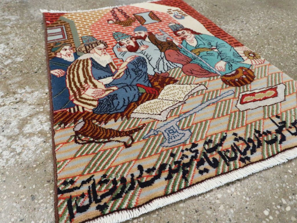 Vintage Persian Tabriz Pictorial Rug, No.28091 - Staging