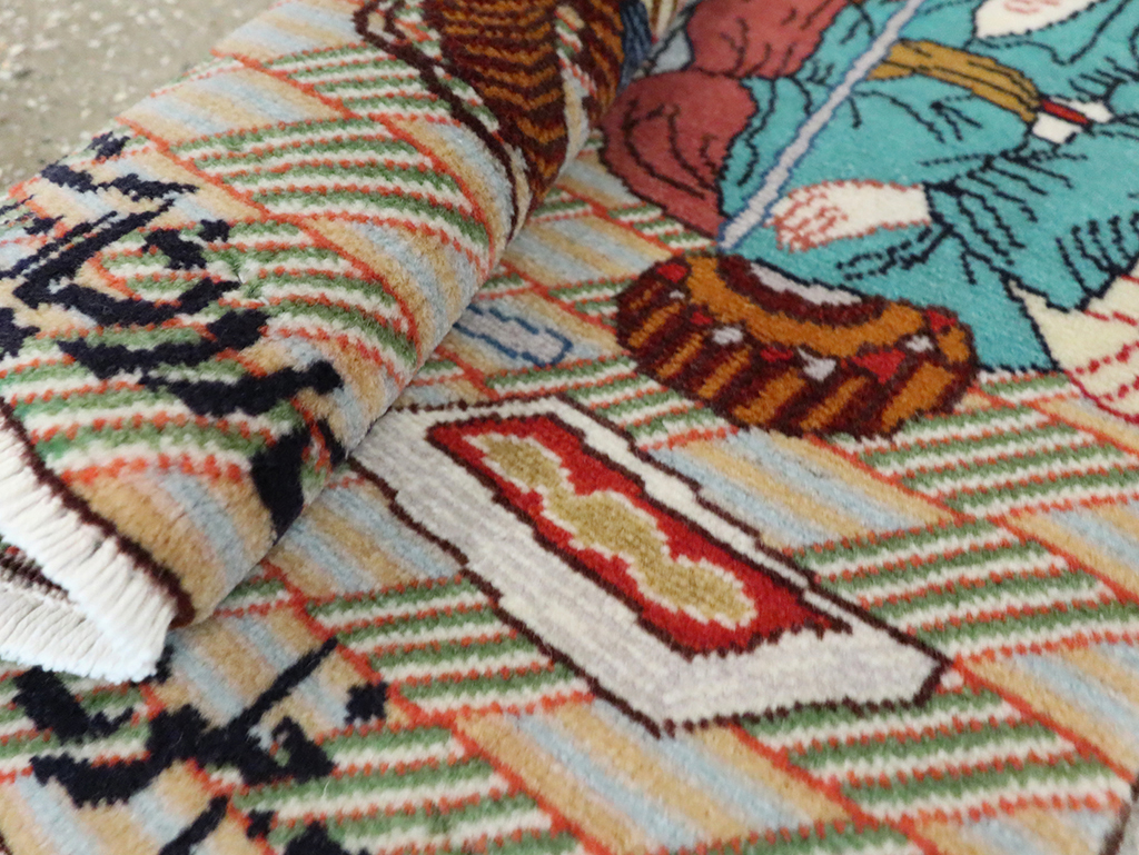 Vintage Persian Tabriz Pictorial Rug, No.28091 - Staging