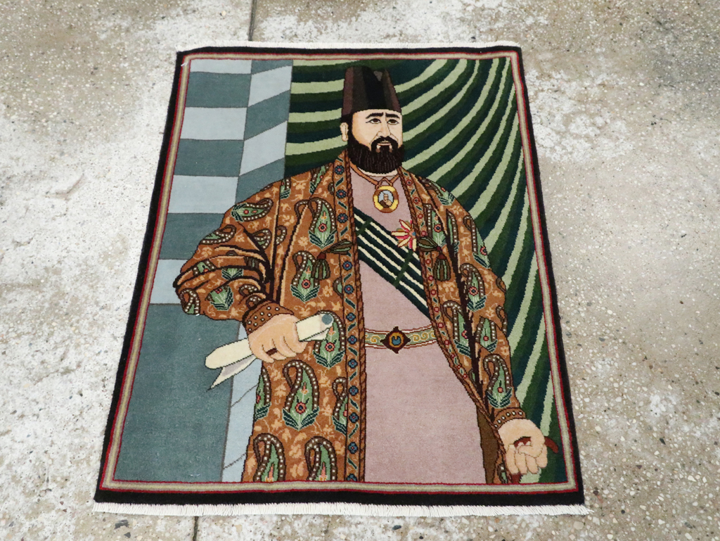 Vintage Persian Tabriz Pictorial Rug (Pair: 1 of 2), No.28093 - Staging