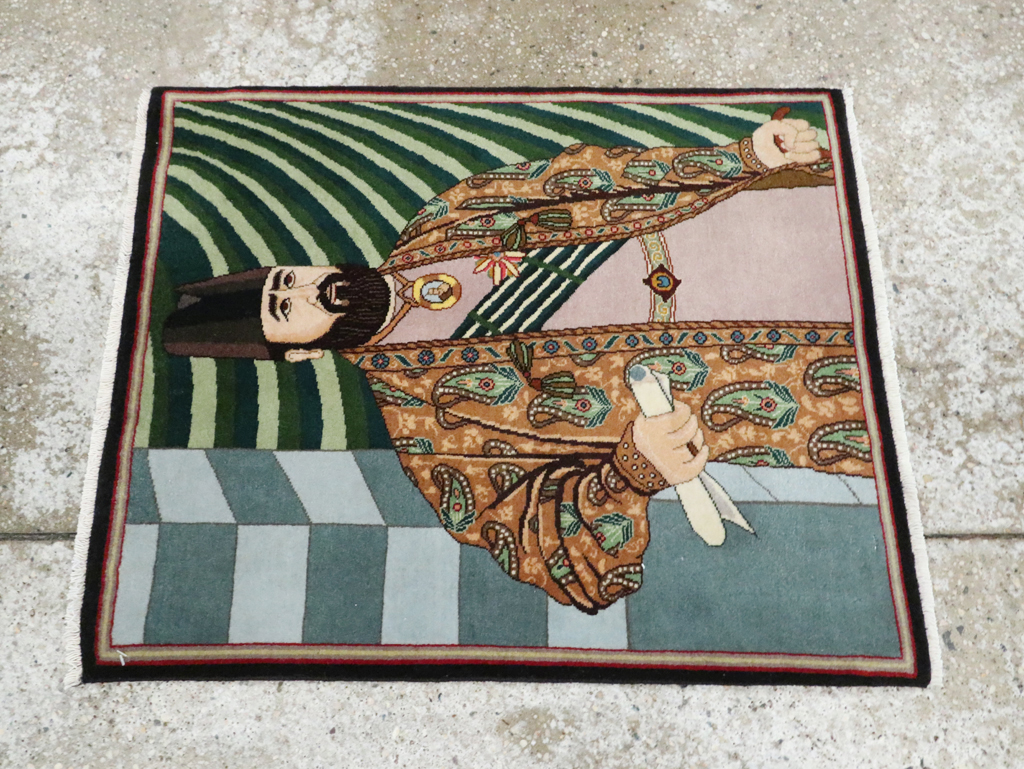 Vintage Persian Tabriz Pictorial Rug (Pair: 1 of 2), No.28093 - Staging