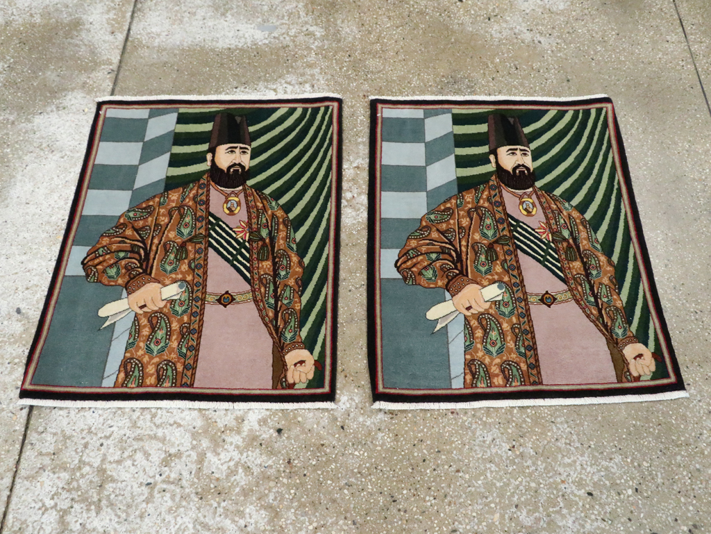 Vintage Persian Tabriz Pictorial Rug (Pair: 1 of 2), No.28093 - Staging